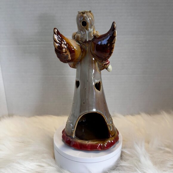 Artisan Ceramic Angel Tea Light holder, Natural Aesthetic, Chrismas decor, 8" - Picture 4 of 8